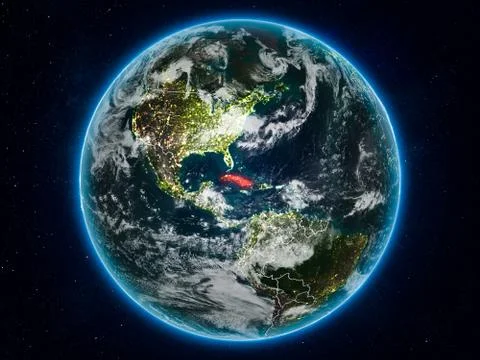 Cuba on Earth at night Stock Illustration