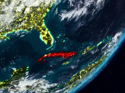 Cuba on Earth at night Stock Illustration