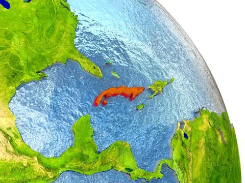 Cuba on Earth in red Stock Illustration