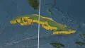Cuba extruded. Blue Marble. Graticule. 4k or 4k+ Resolution