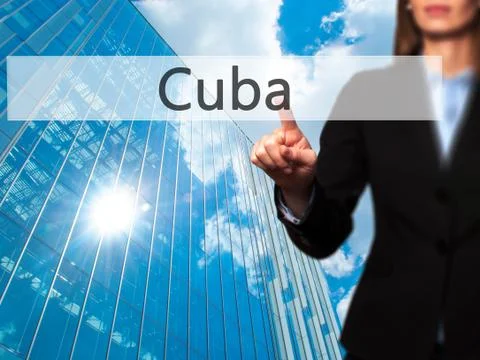 Cuba - Female touching virtual button. Stock-Fotos