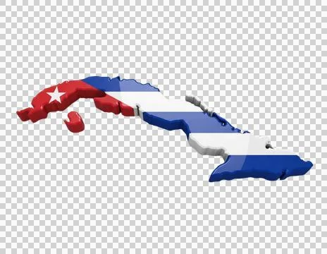 Cuba flag 3d map silhouette isolated on transparent background for caribbea.. Stock Illustration