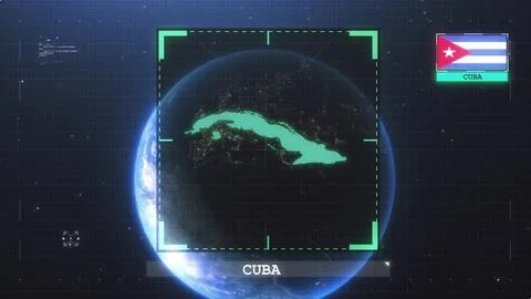 Cuba Flag and Map Glitch HUD 4K Stock Illustration