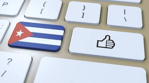 Cuba Flag and Yes or Thumbs Up Button. 3D Illustration Stock Illustration