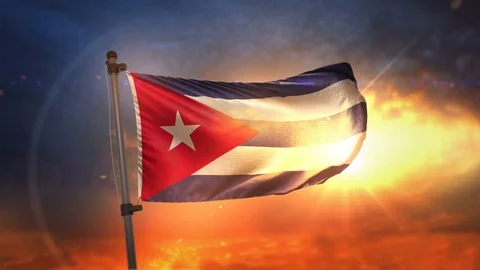 Cuba Flag Backlit At Beautiful Sunrise Loop Slow Motion 4K Stock Footage 76319503