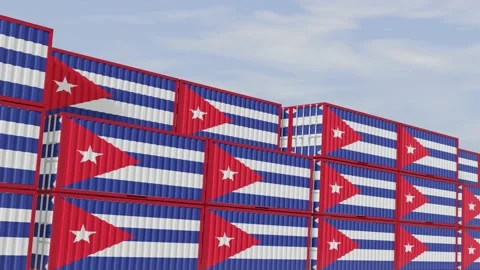 Cuba flag containers are located at the container terminal. Video stock 154266052
