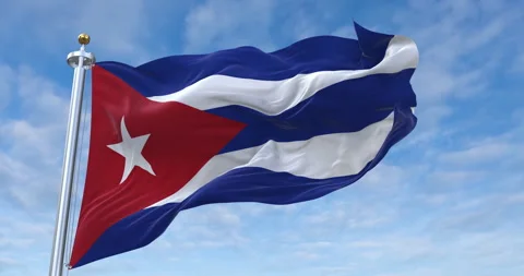 Cuba flag with flagpole waving in rolling clouds looping, 4K Perfect Loop 库存影片 280409822