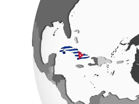 Cuba with flag on globe Stock Illustration