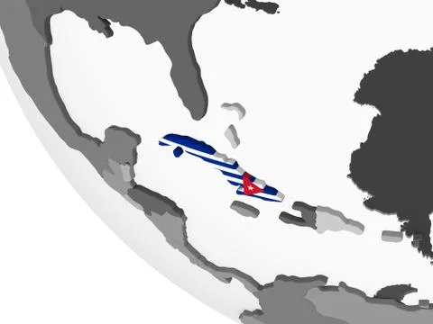 Cuba with flag on globe Stock Illustration