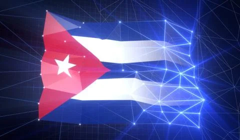 Cuba - Flag with Glowing Cyberspace Grid Stock Illustration
