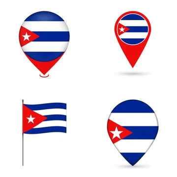Cuba Flag Map Pin Icons Set Collection. Stock Illustration