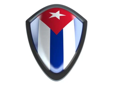 Cuba flag on metal shield isolate on white background. Stock Illustration
