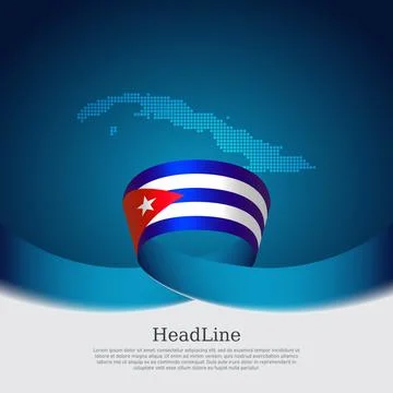 Cuba flag, mosaic map on blue white background. Wavy. Business booklet Stock Illustration