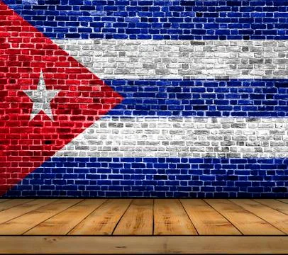 Cuba flag painted on brick wall with wooden floor Stock Illustration
