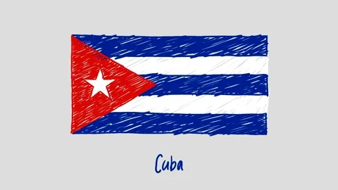 Cuba Flag Pencil Sketch Looping Animation Stock Footage 212757616