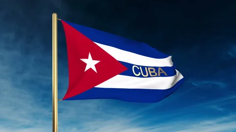 Cuba flag slider style with title. Waving in the wind with cloud background Stock Footage 48593878