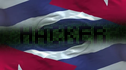 Cuba flag - Waving flag on matrix binary code background Stock Footage 321419862