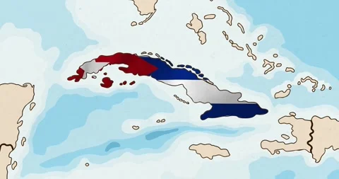 The cuba flag waving inside the country on a world map Stock Footage 339033193