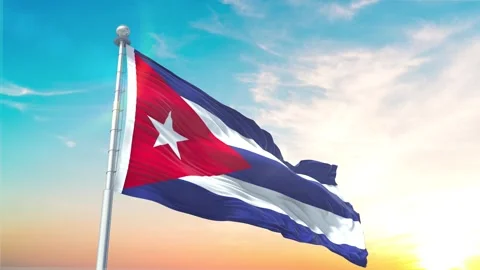 Cuba flag Waving Realistic With Sky Stock Footage 296476003