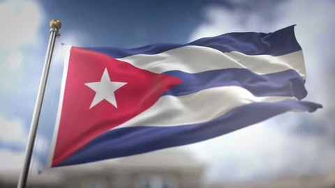 Cuba Flag Waving Slow Motion 3D Rendering Blue Sky Background - Seamless Lo.. Stock Footage 75242635