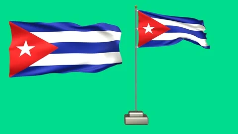Cuba flag waving in the wind on a green background Stock Footage 277954847