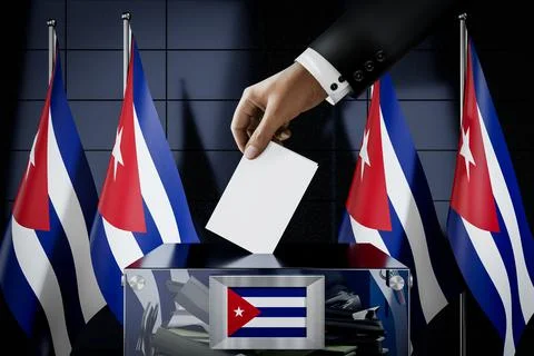 Cuba flags, hand dropping ballot card into a box Ilustración de archivo