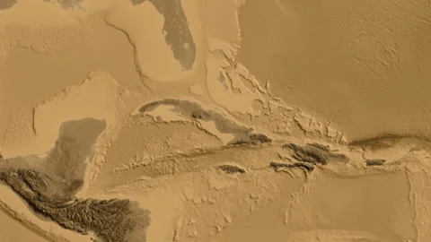 Cuba on the globe. Regional borders. Sepia elevation. Labels Stock Footage 337783111