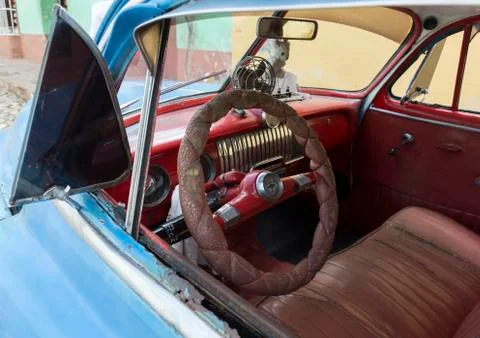 Cuba, Interior of an oldtimer Foto stock
