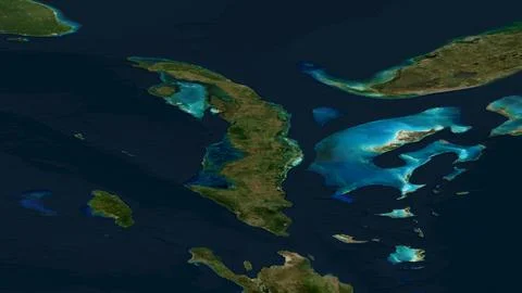 Cuba island physical map illustration - natural landscape of coastal reefs Stock Illustration