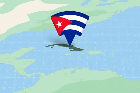 Cuba Location Highlighted on American Map with Flag Icon. 库存插图