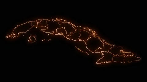 Cuba map with all states or provinces glowing neon outline . Video stock 224861454