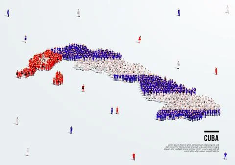 Cuba Map and Flag. A large group of people in the Cuban flag color. Stock Illustration