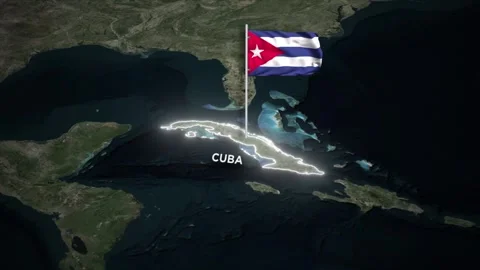 Cuba Map Animation, 3D Waving of Cuba National Flag, Glowing Border on World Map Vídeos de archivo 332942004