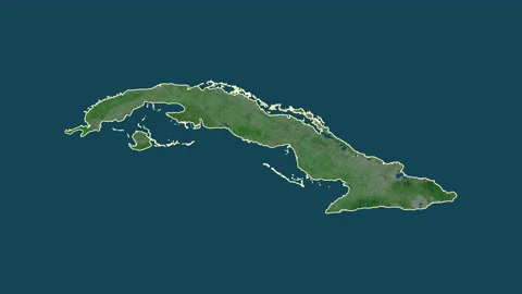 Cuba map - cartoon. Border. Satellite. | Stock Video | Pond5