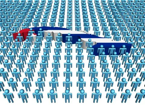 Cuba map flag surrounded by many abstract people illustration Stock Illustration