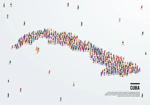 Cuba Map. Large group of people form to create a shape of Cuba Map. Stock Illustration