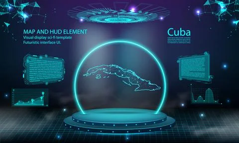 Cuba map light connecting effect background. abstract digital technology UI.. Stock Illustration