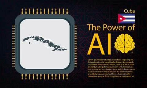 Cuba map with microchip war and AI concept on circuit board, Power of AI wi.. イラスト素材