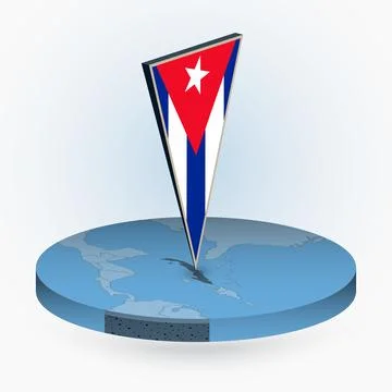 Cuba map in round isometric style with triangular 3D flag of Cuba Stock Illustration