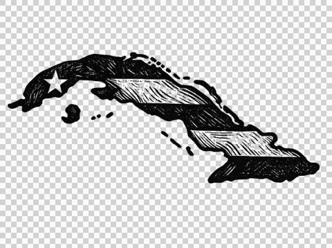 Cuba map silhouette with national flag star graphic sketch. Stock Illustration
