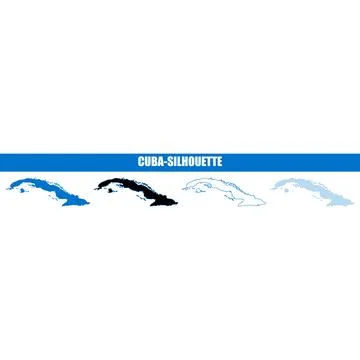 Cuba map silhouette variations in blue and black during daytime isolated on.. Stock Illustration