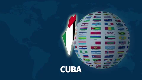 Cuba map zoom in animation, rotating flag globe with blue background Stock Footage 328415463