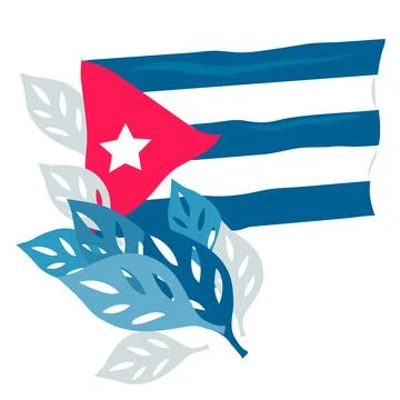 Cuba national flag with decorative elements, flat vector illustration isolate Stock Illustration