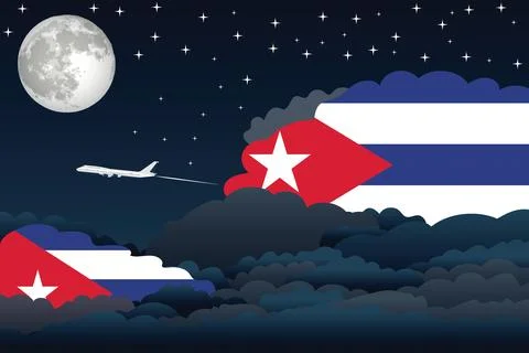 Cuba Night Clouds Airplane Vector Illustration Stock Illustration