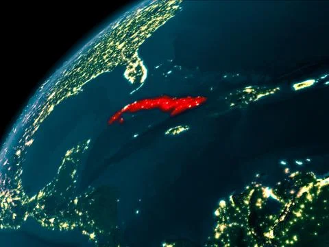 Cuba at night on Earth Stock Illustration