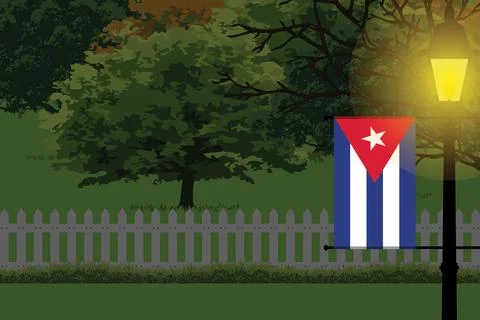 Cuba Night Trees Lamp Vector Illustration Stock Illustration