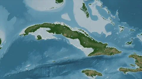 Cuba outlined on a Pale colored elevation map with lakes and rivers Illustrazione stock