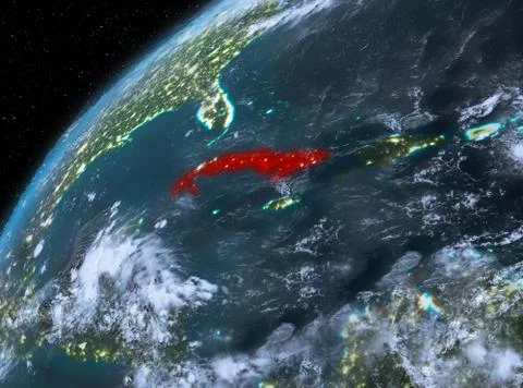 Cuba on planet Earth in space at night Stock Illustration