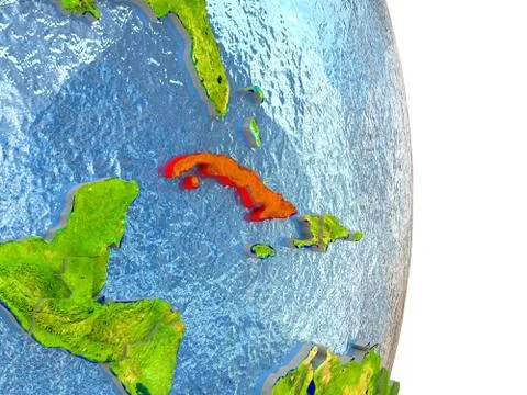 Cuba in red on Earth Stock Illustration