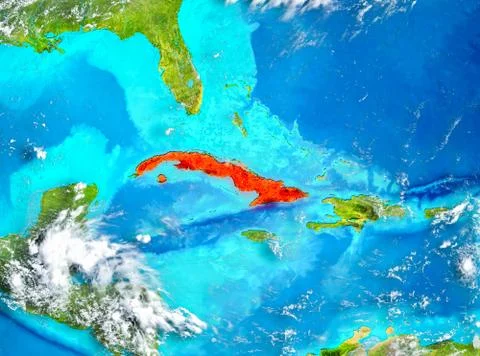 Cuba in red on Earth Stock Illustration